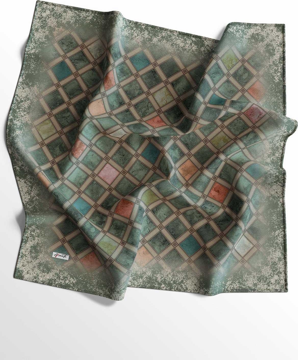 Afvente Geometrik Desen Yeşil Soft Pamuk Eşarp - Taba görsel 4
