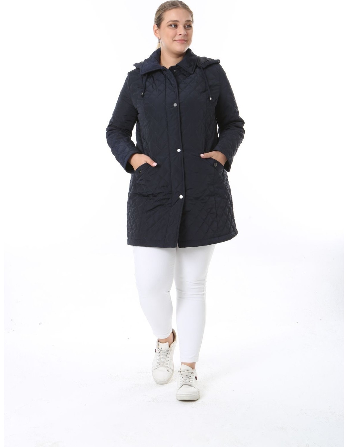 TUTveAL Collection Kadın Uzun Suya Dayanıklı Memory Kumaş Kapüşonlu Mont Büyük Beden Mont görsel 4