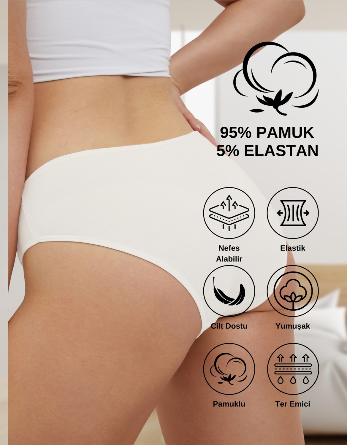 Alya Underwear Pamuklu Kadın Külot Slip Empirme Baskılı Yüksek Bel Iç Çamaşırı - 5'li Paket, S görsel 3