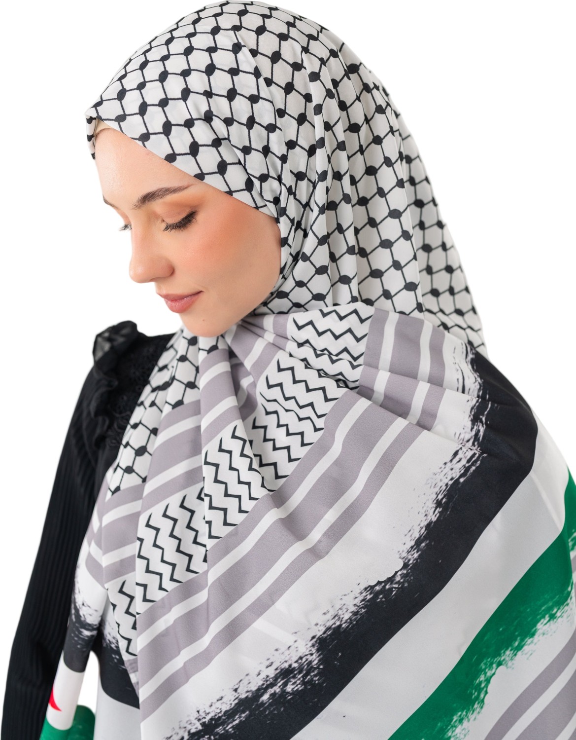 Zaytoon Şal Filistin Kefiye Puşi Gri Çizgili Püskülsüz Unisex Kadın Şal 70x170 cm görsel 5