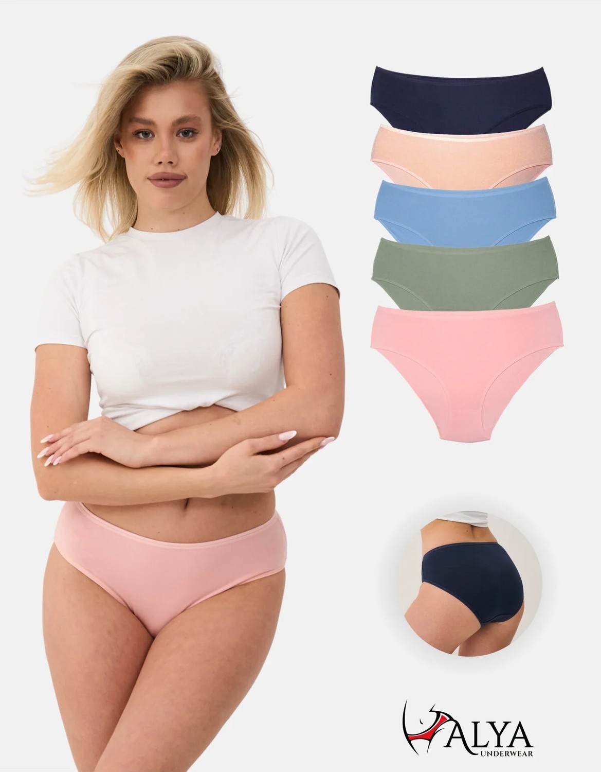 Alya Underwear Kadın Külot Pamuklu Iç Çamaşırı Büyük Beden Dahil - Kahve, Bej, Pudra, Sütlü Kahve, Beyaz 5'li Paket- P20 - L