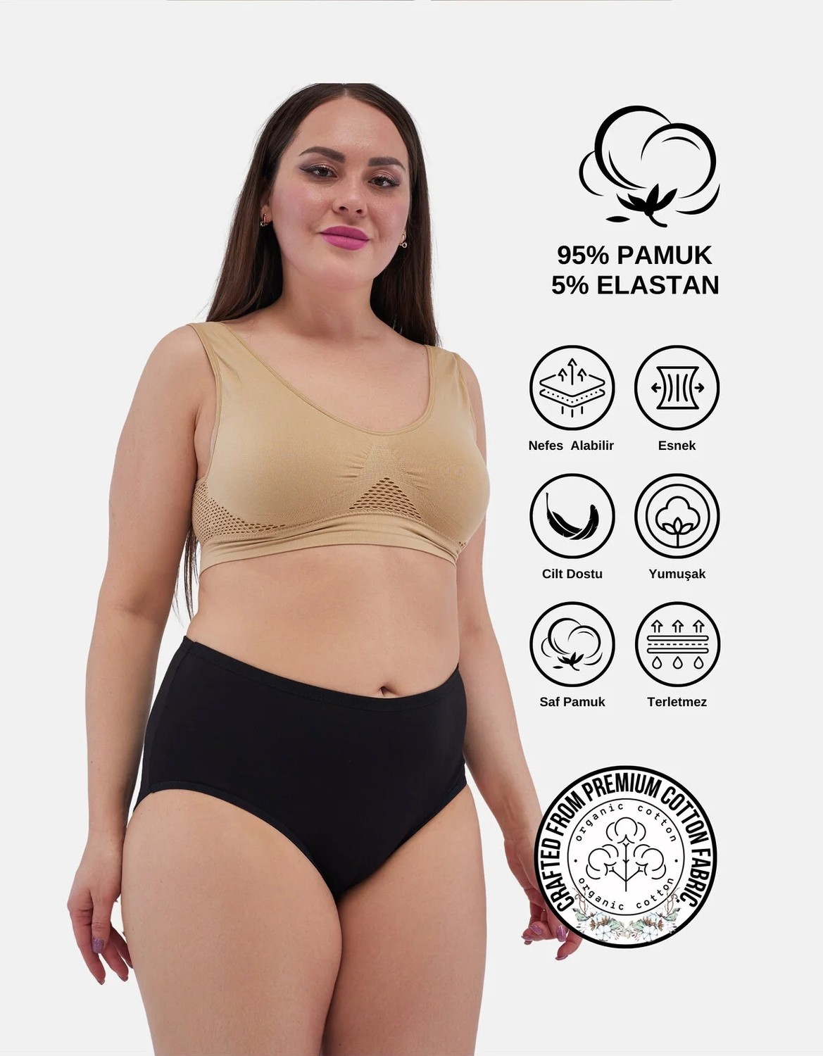 Alya Underwear Kadın Battal Külot 5'li Paket - 2 Adet Siyah, 1 Adet Beyaz, 2 Adet Ten (5XL, 6XL, 7XL) görsel 4