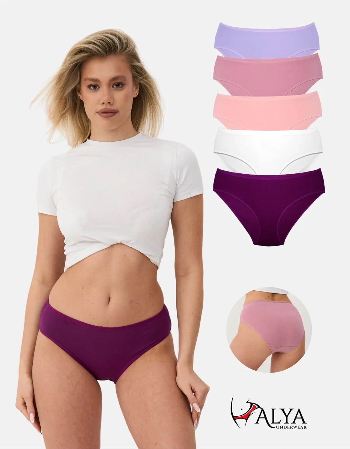 Alya Underwear Kadın Külot Pamuklu Iç Çamaşırı Büyük Beden Dahil - Kahve, Bej, Pudra, Sütlü Kahve, Beyaz 5'li Paket- P20 - L