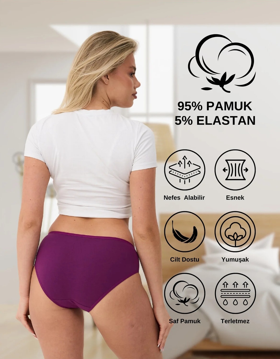 Alya Underwear Kadın Külot Pamuklu Iç Çamaşırı Büyük Beden Dahil - Kahve, Bej, Pudra, Sütlü Kahve, Beyaz 5'li Paket- P20 - L görsel 3