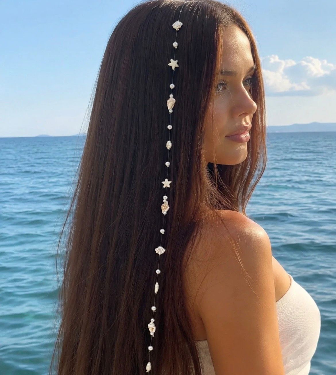 İnderin Inci Boncuklu Deniz Yıldızlı/midyeli Saç Süsü Saç Ipi Tel Tokalı Misina