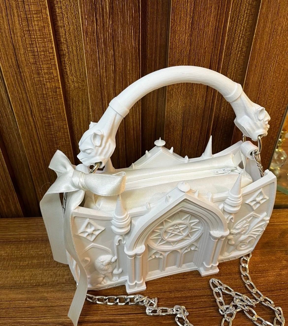 Rose Bag Gotik Tarz Beyaz El Çantası Figürlü Çanta 20X15 Cm. görsel 2