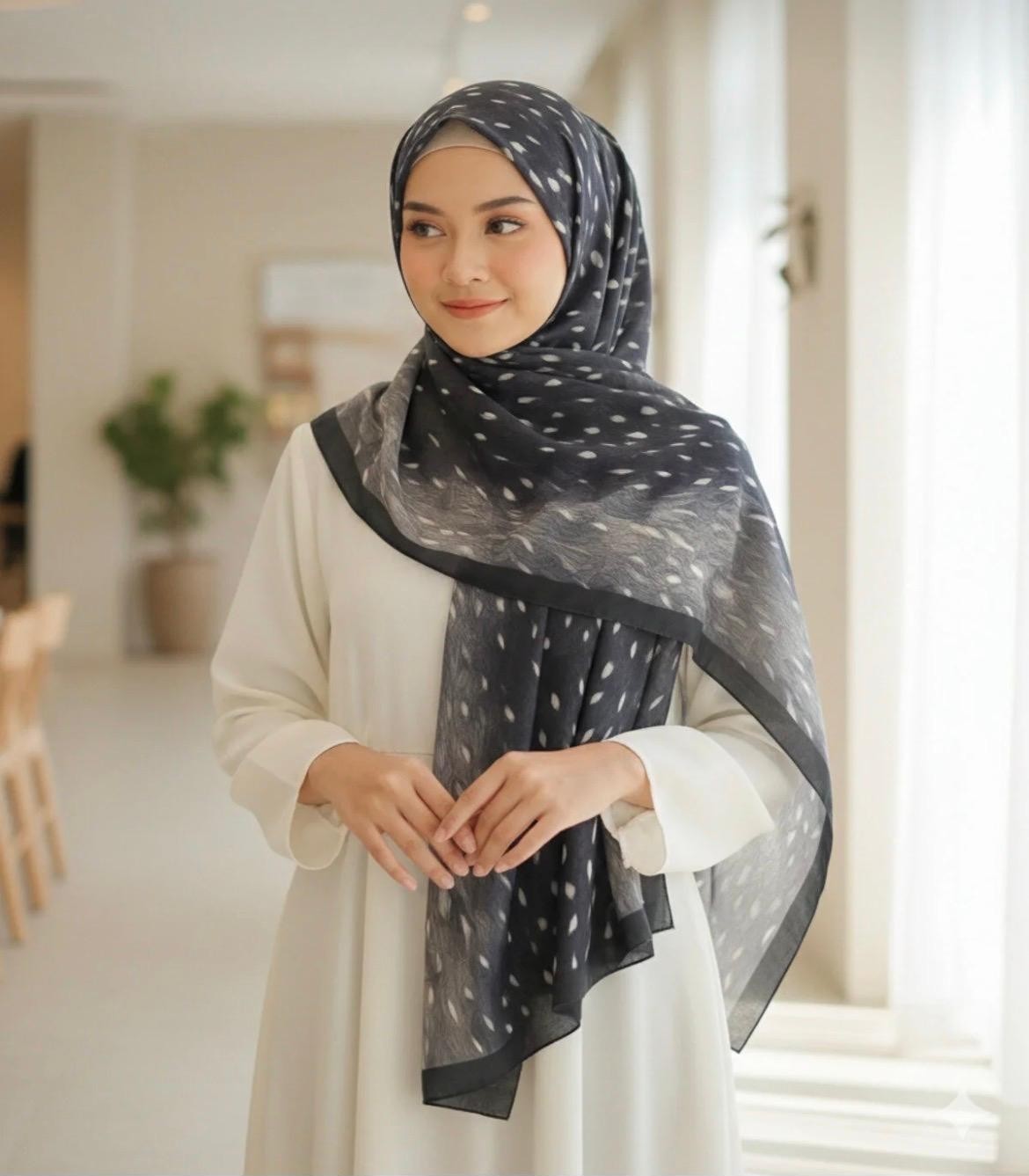 Revam Collection Ceylan Desen Pamuk Soft Şal Füme-Gri