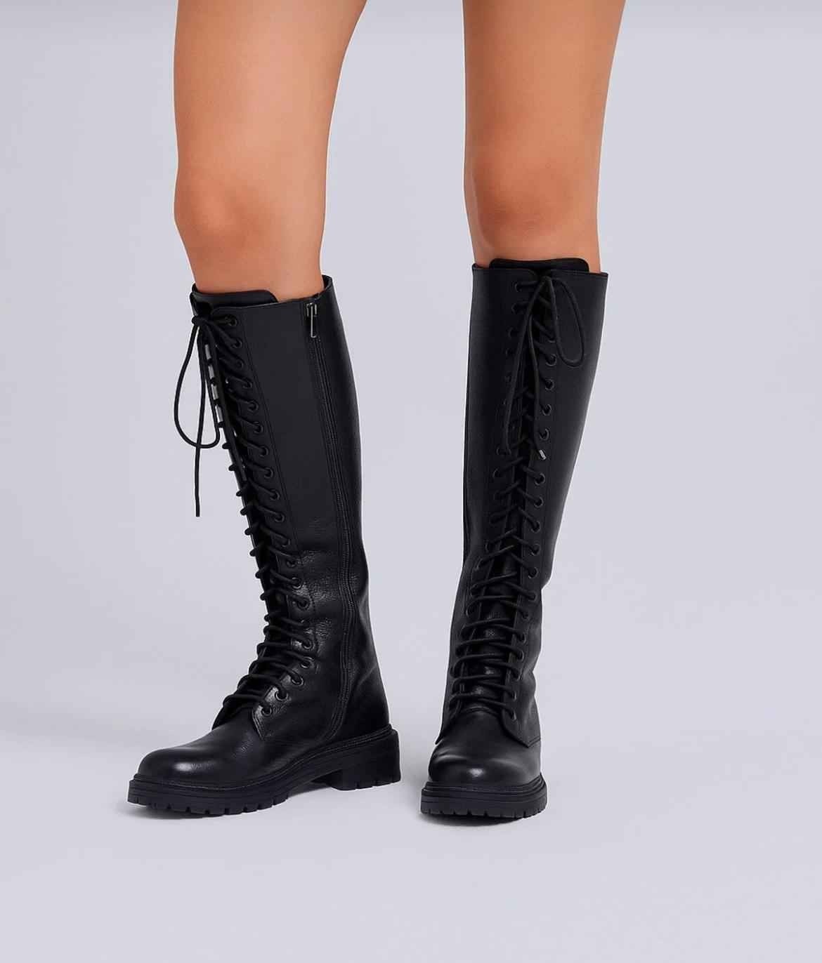 Laura Shoes Laura 35-43 Numara Kadın Hakiki Deri Kışlık Uzun Çizme, Kaymaz Taban & Bağcıklı görsel 3