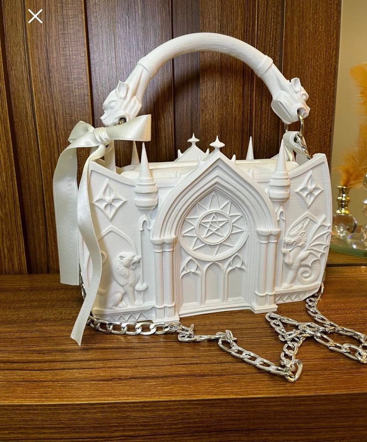 Rose Bag Gotik Tarz Beyaz El Çantası Figürlü Çanta 20X15 Cm.