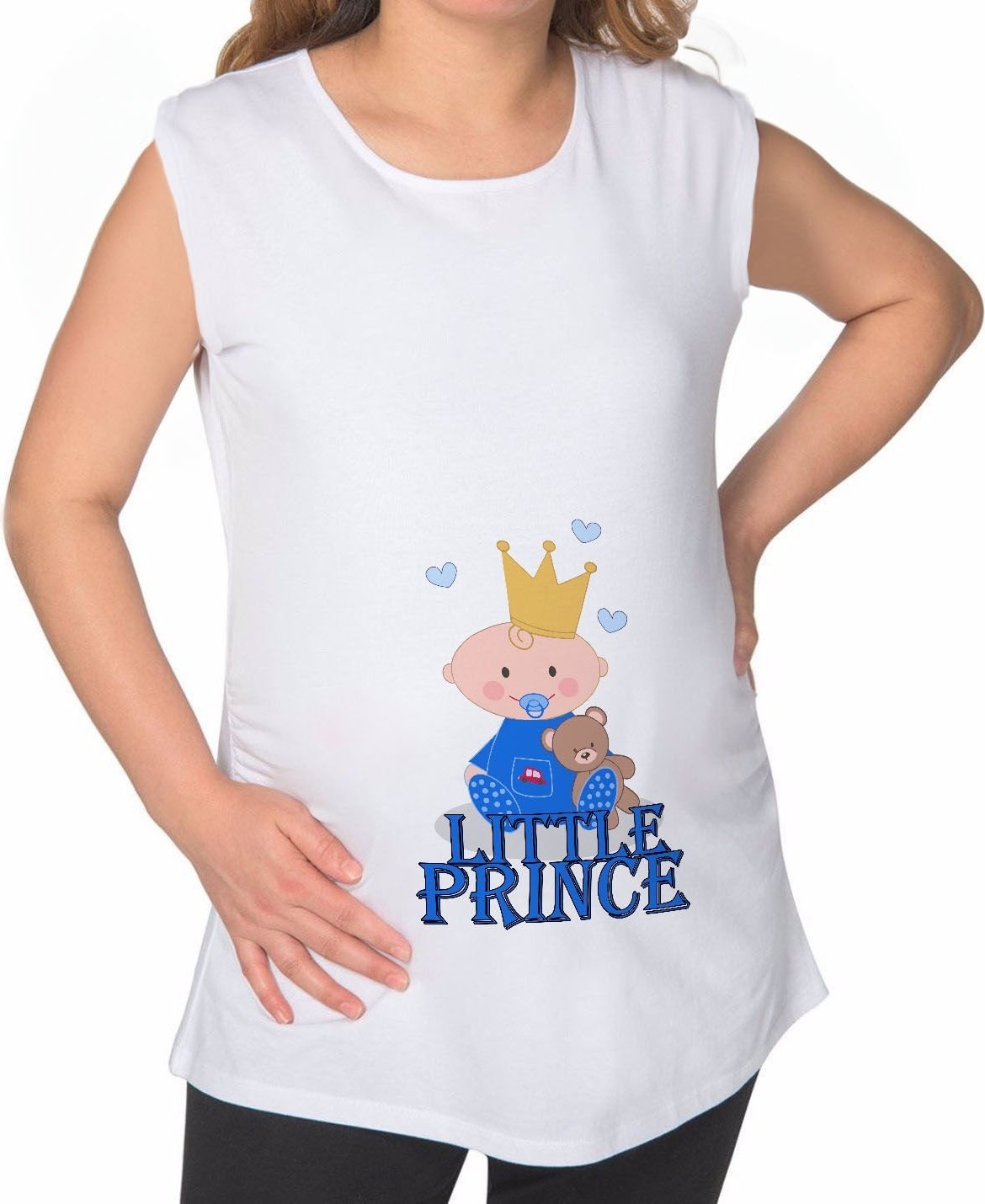 BK Gift Little Prince Tasarımlı Beyaz Sıfır Kol Hamile Tişört-1, Hamile Giyim, Eşe Hediye