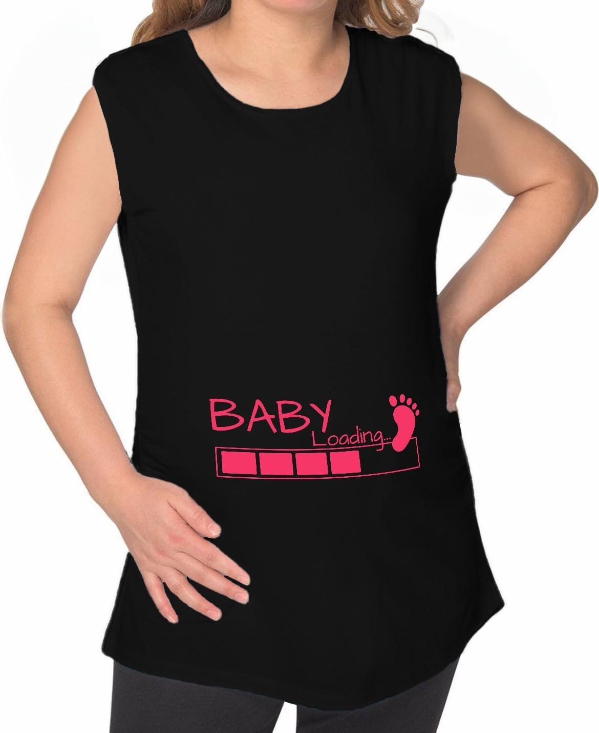 BK Gift Baby Loading Tasarımlı Siyah Sıfır Kol Hamile Tişört-1, Hamile Giyim, Eşe Hediye