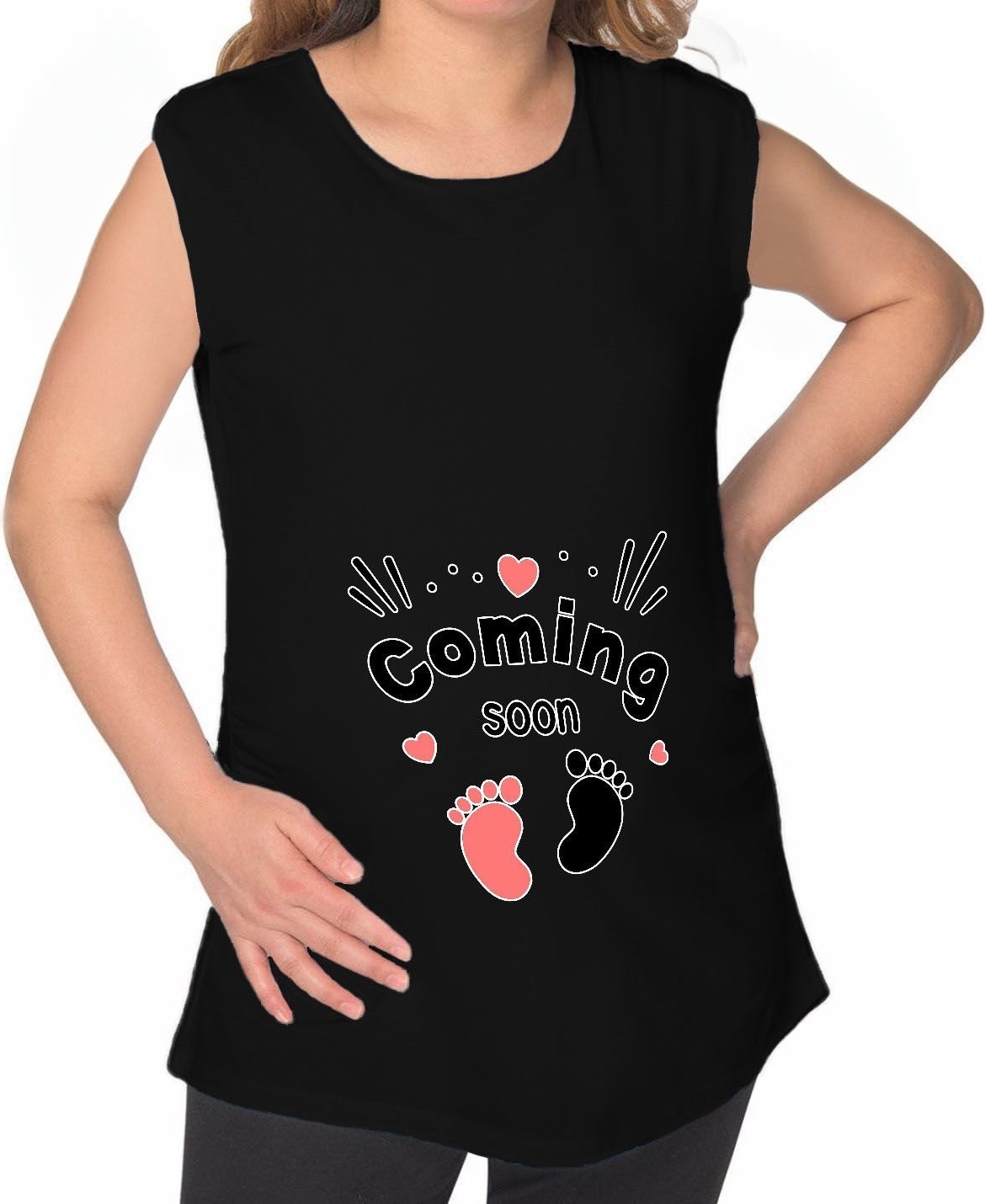 BK Gift Coming Soon Tasarımlı Siyah Sıfır Kol Hamile Tişört-3, Hamile Giyim, Eşe Hediye