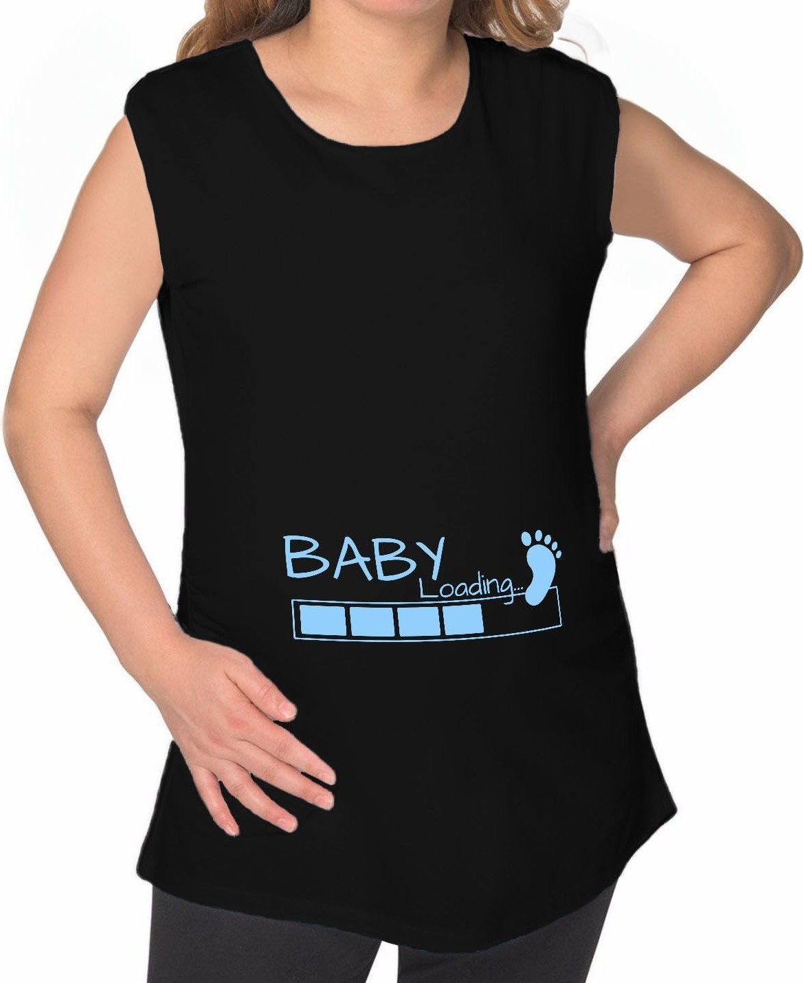 BK Gift Baby Loading Tasarımlı Siyah Sıfır Kol Hamile Tişört-2, Hamile Giyim, Eşe Hediye