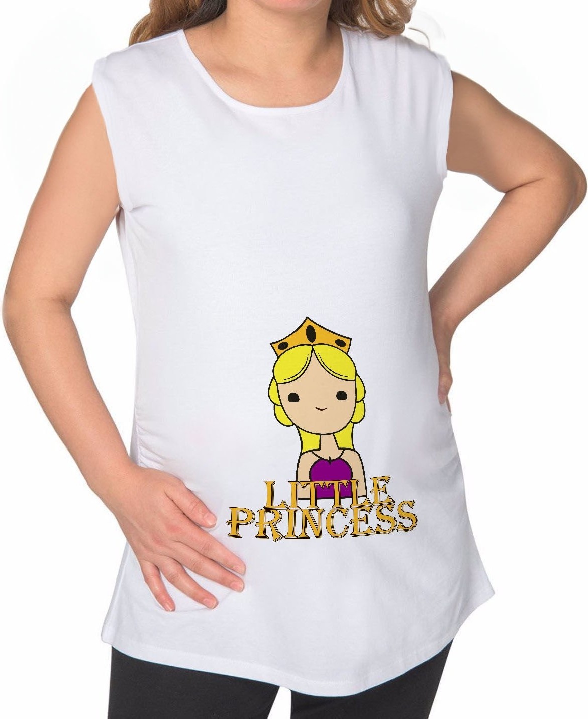 BK Gift Little Princess Tasarımlı Beyaz Sıfır Kol Hamile Tişört-1, Hamile Giyim, Eşe Hediye