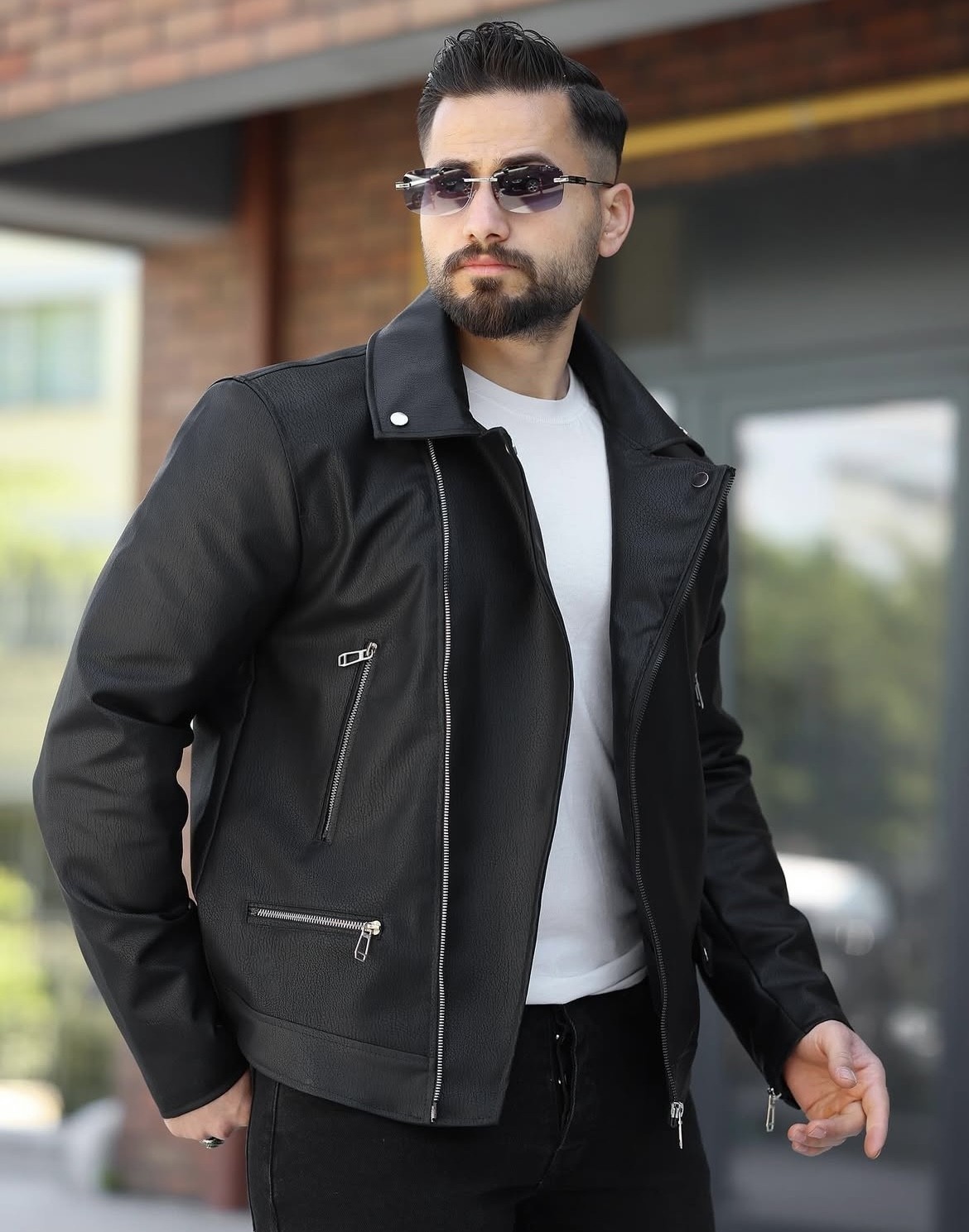 Prifaldi Yeni Sezon Çapraz Fermuarlı Premium Erkek Deri Ceket Siyah