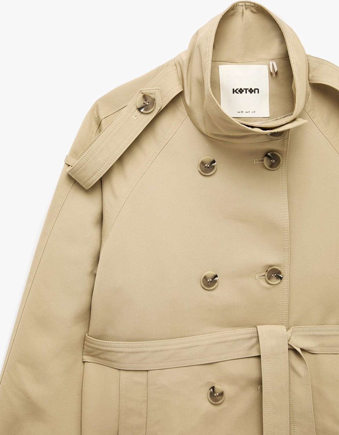 Koton Gabardin Kemerli Cepli Dik Yaka Reglan Kollu Kruvaze Trençkot görsel 3