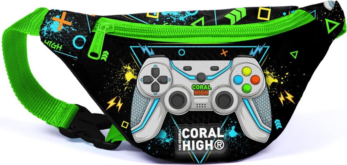 Coral High Kids Siyah Fosforlu Yeşil Gamer Desenli Bel Çantası 11530