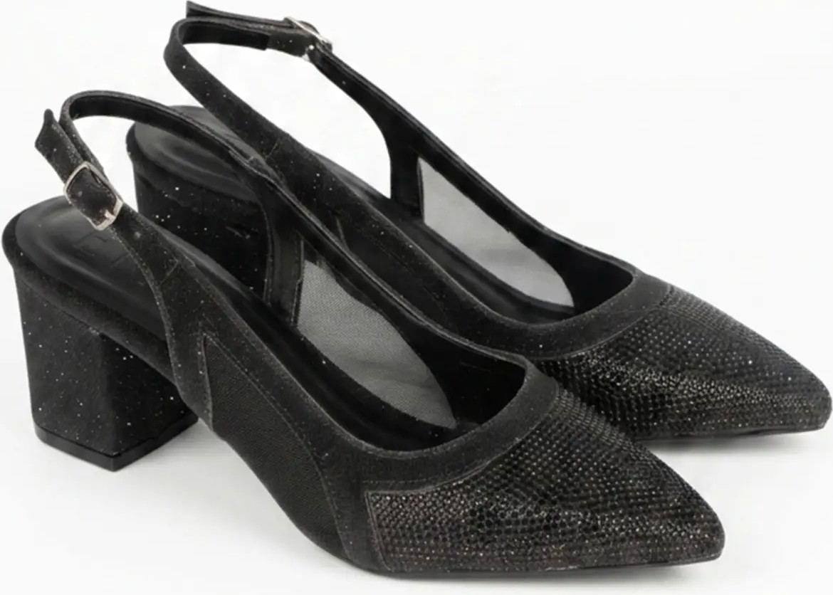 Eysha Arissa Kadın Taş Işlemeli File Detaylı Slingback Kalın Topuklu Stiletto 7 cm görsel 3