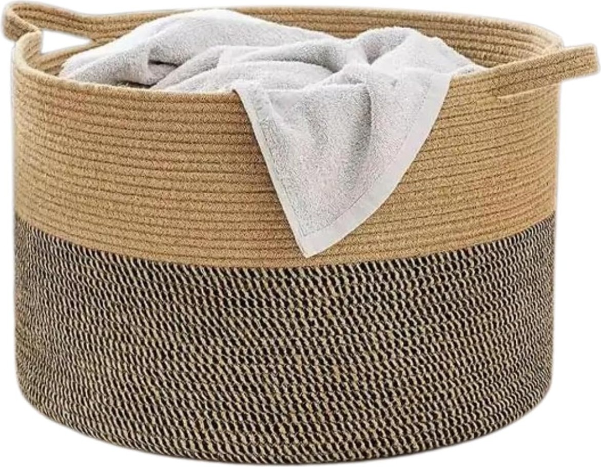 OEM Rustic Retreat Jüt Kapaklı Moderin Tssarım Geniş Hacim Kapasiteli Çamaşır Oyuncak Havlu Battaniye Giyisi Sepeti Zarif ve Estetik Tasarım Depolayıcı Organizer Y (Antrasit) görsel 3