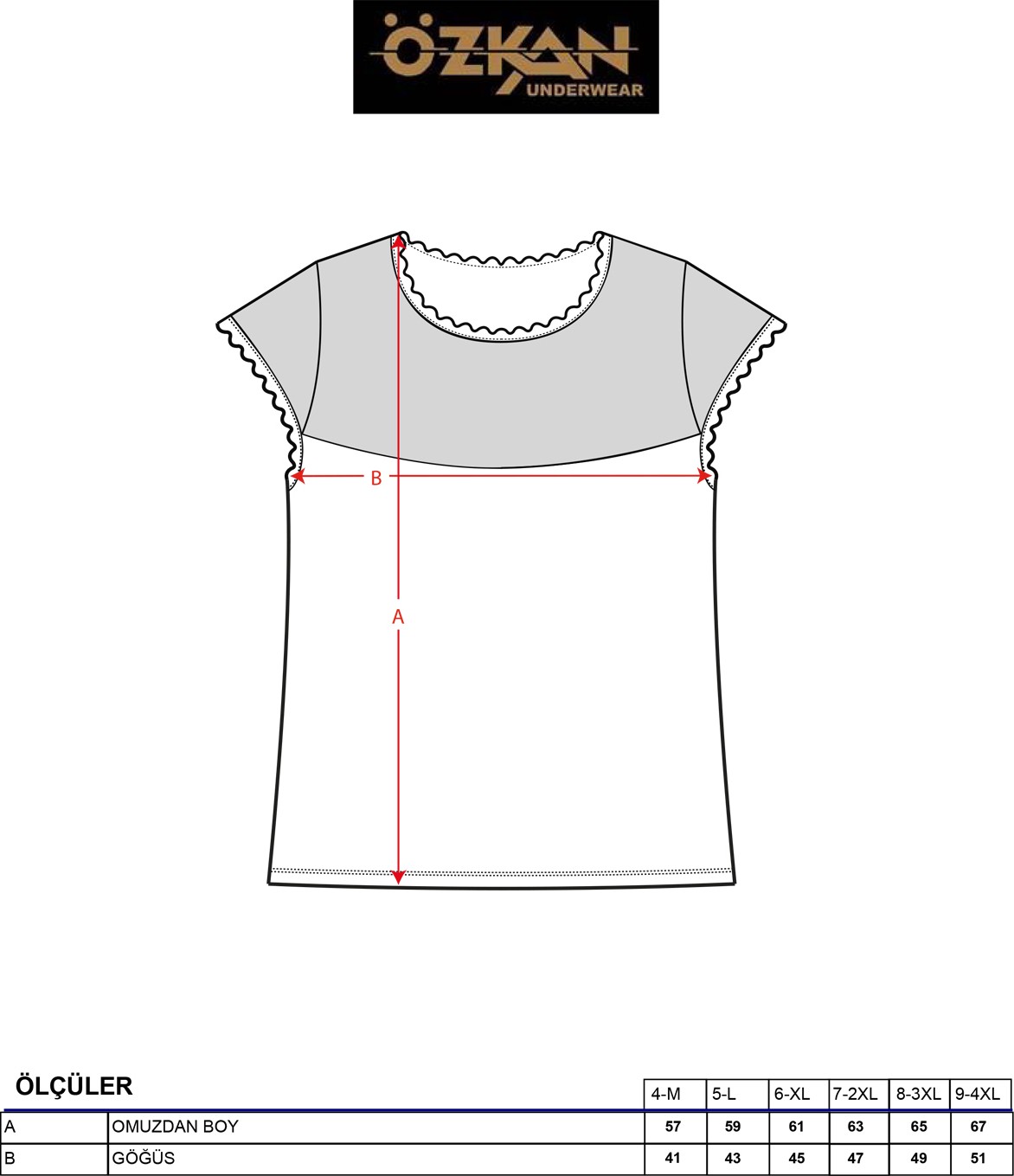 Özkan Underwear Özkan 7371 Kadın Premium Yumuşak Rahat Kumaş Viskon Dantel Detaylı Kısa Kollu Örme Bluz görsel 6