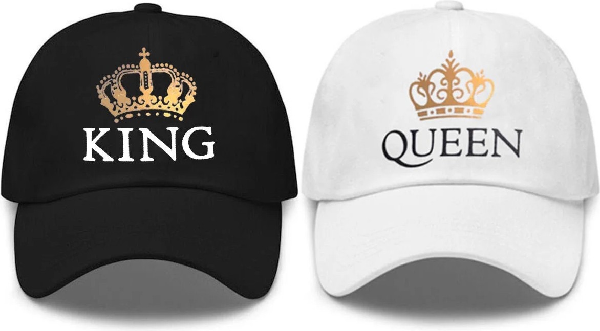 L'eivor King & Queen Baskılı Sevgili Çift Kombini Çift 2' Li Çıt Çıtlı Şapka görsel 3