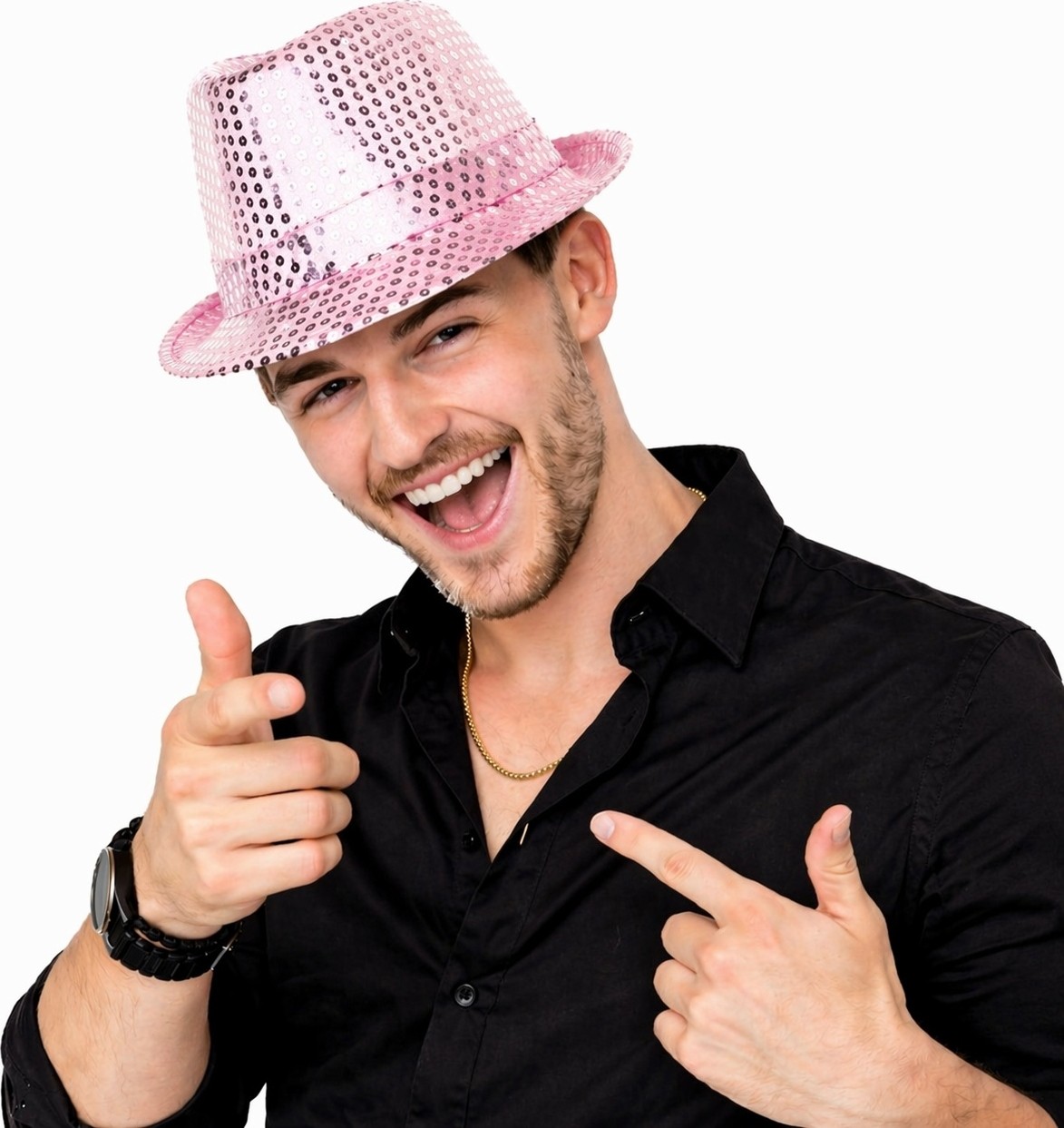TeknoKapsül Pembe Payetli Disco Parti Şapkası Yetişkin Işıltılı Fötr Model görsel 3
