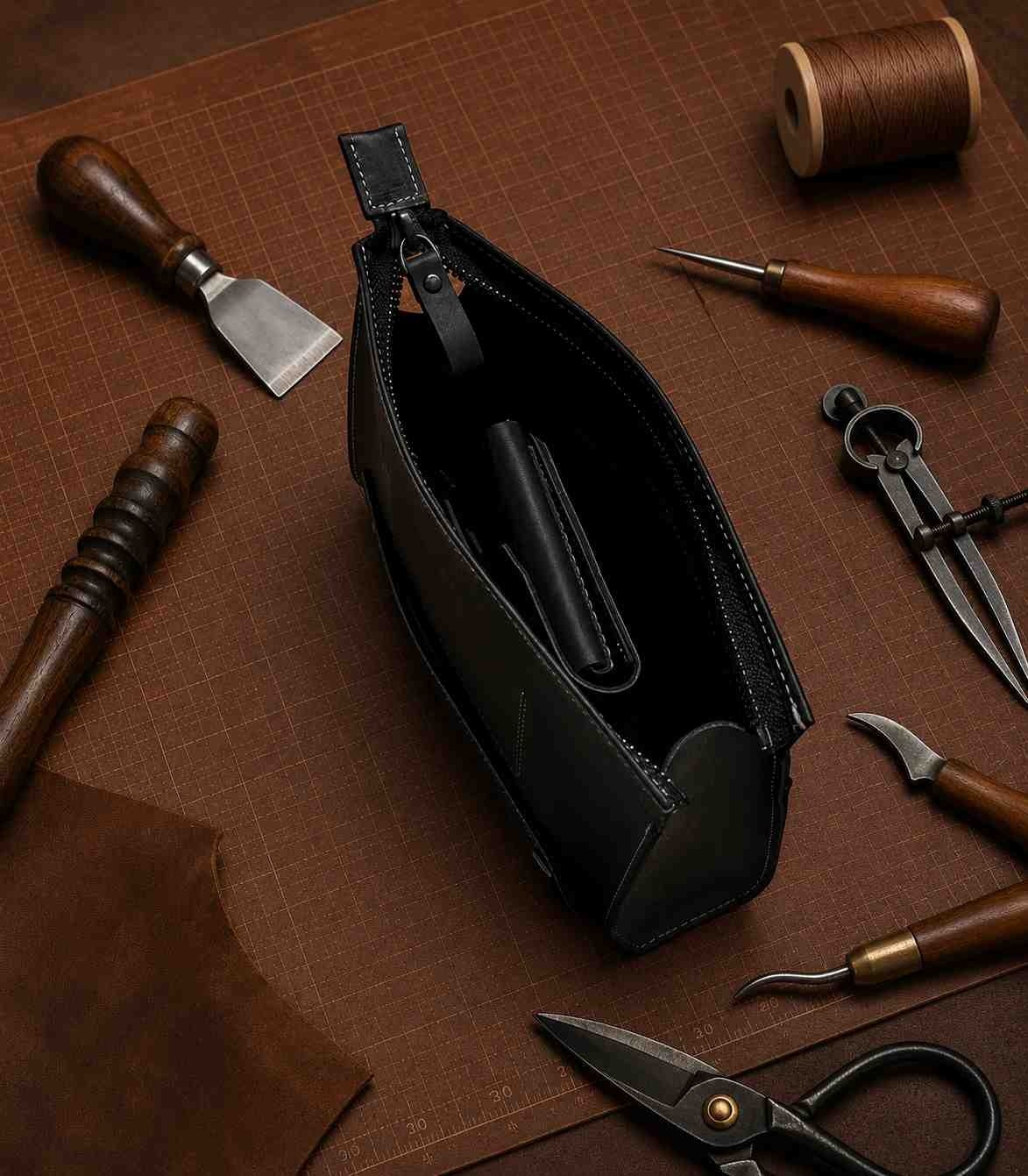 Vintage Leather Craft Hakiki Deri Erkek El Çantası görsel 4