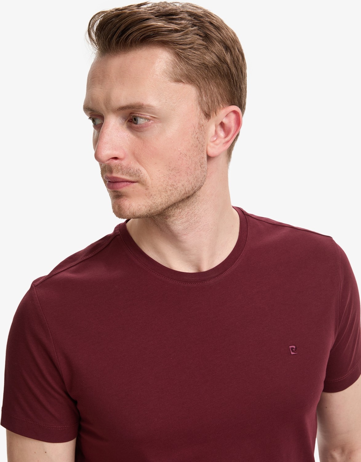 Pierre Cardin Erkek Bordo Slim Fit %100 Pamuk Bisiklet Yaka Basic Tişört 50325307-VR014 görsel 2