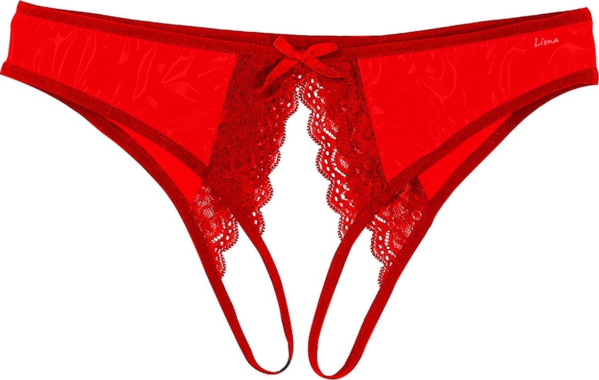 Liona Kadın Fantezi İç Giyim Dantelli Kırmızı Özel Bölgesi Açık Fantazi String Seksi İç Çamaşırı