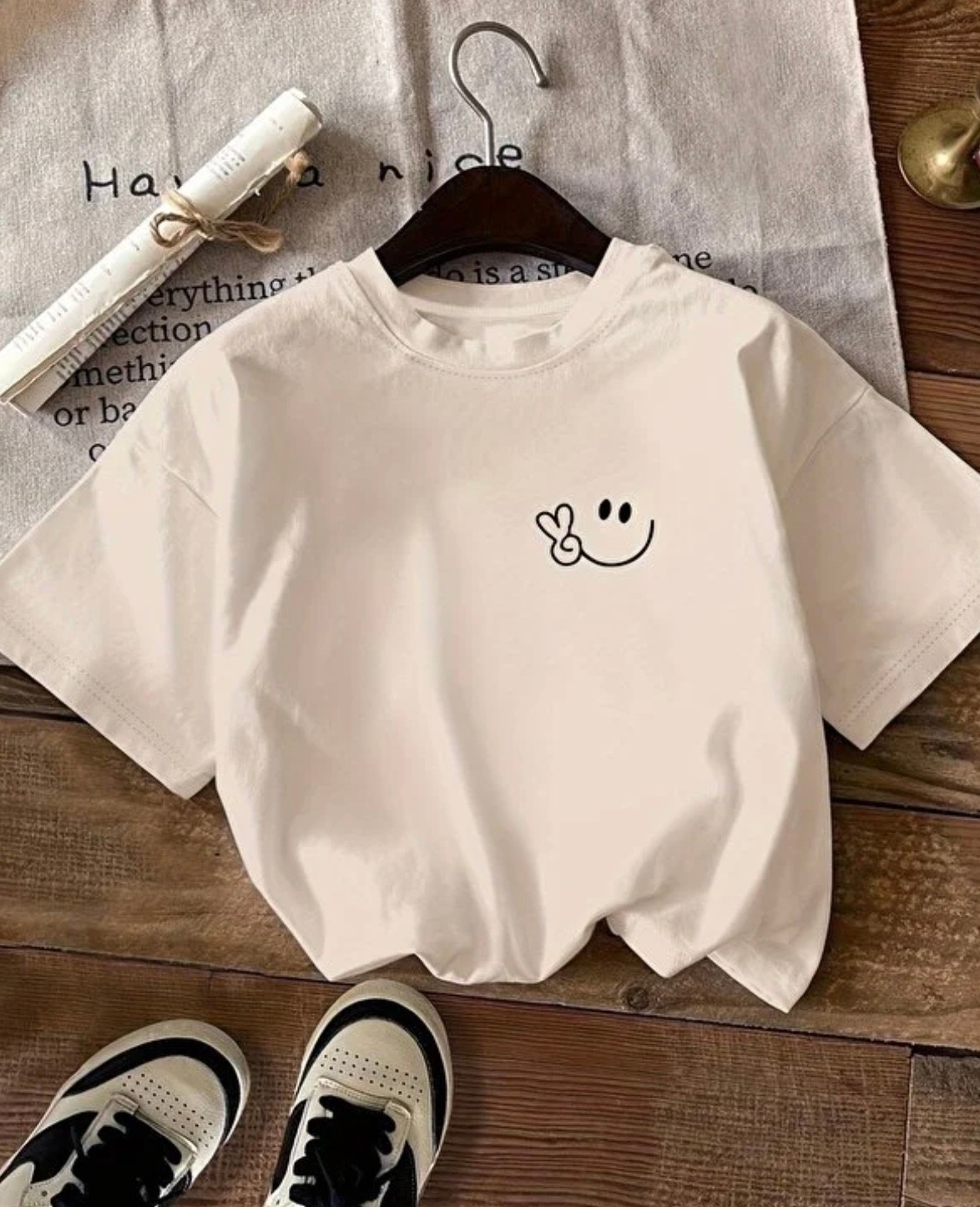Punix Büyük Beden Özel Tasarım Gülücük Emoji Baskılı %100 Pamuk Oversize Kadın Battal T-Shirt