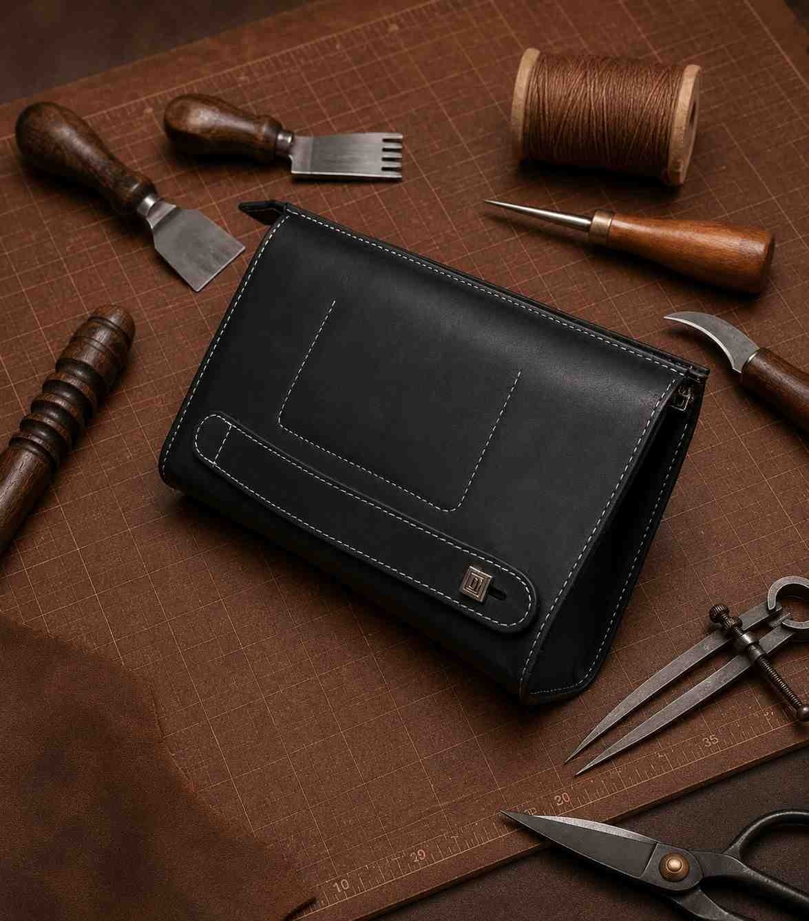 Vintage Leather Craft Hakiki Deri Erkek El Çantası görsel 2