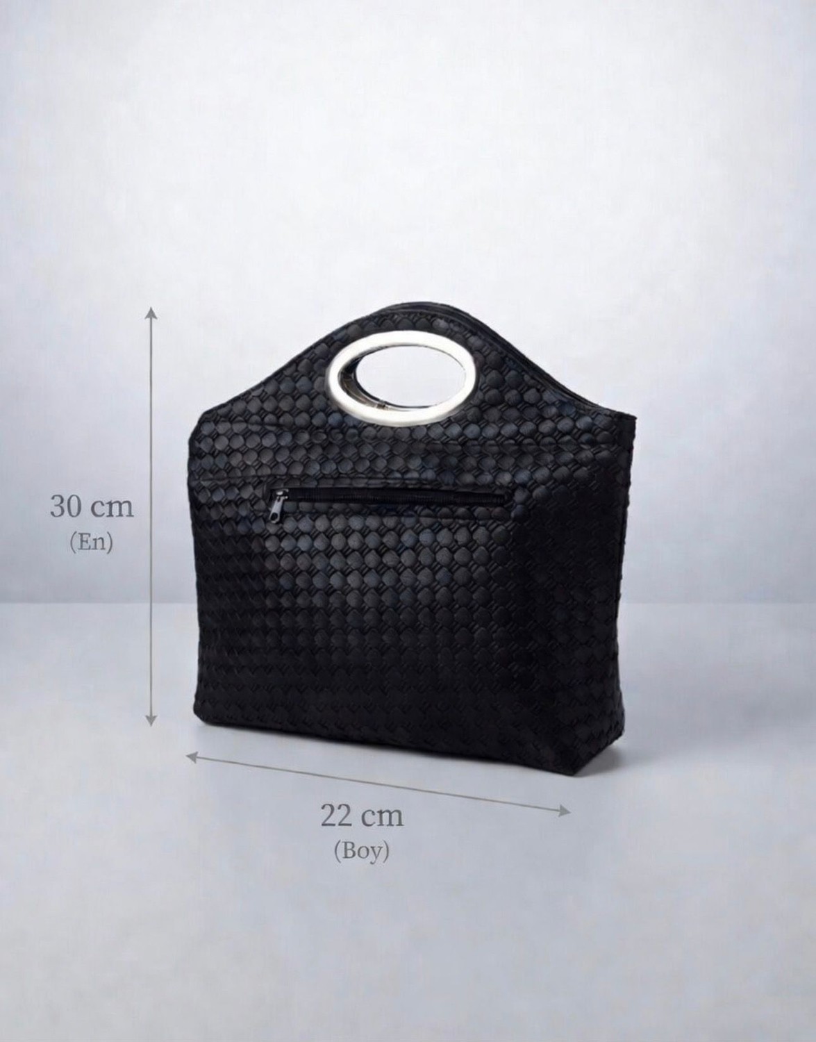 Addy Siyah Minimalist Örgü Dokulu El Çantası görsel 2