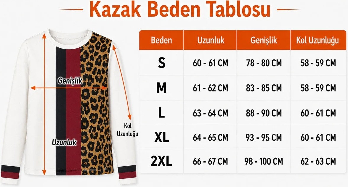 AQE FASHION Kadın Yuvarlak Yaka Uzun Kollu Leopar Desenli Blok Tasarımlı Şık Günlük Beyaz Kazak görsel 4