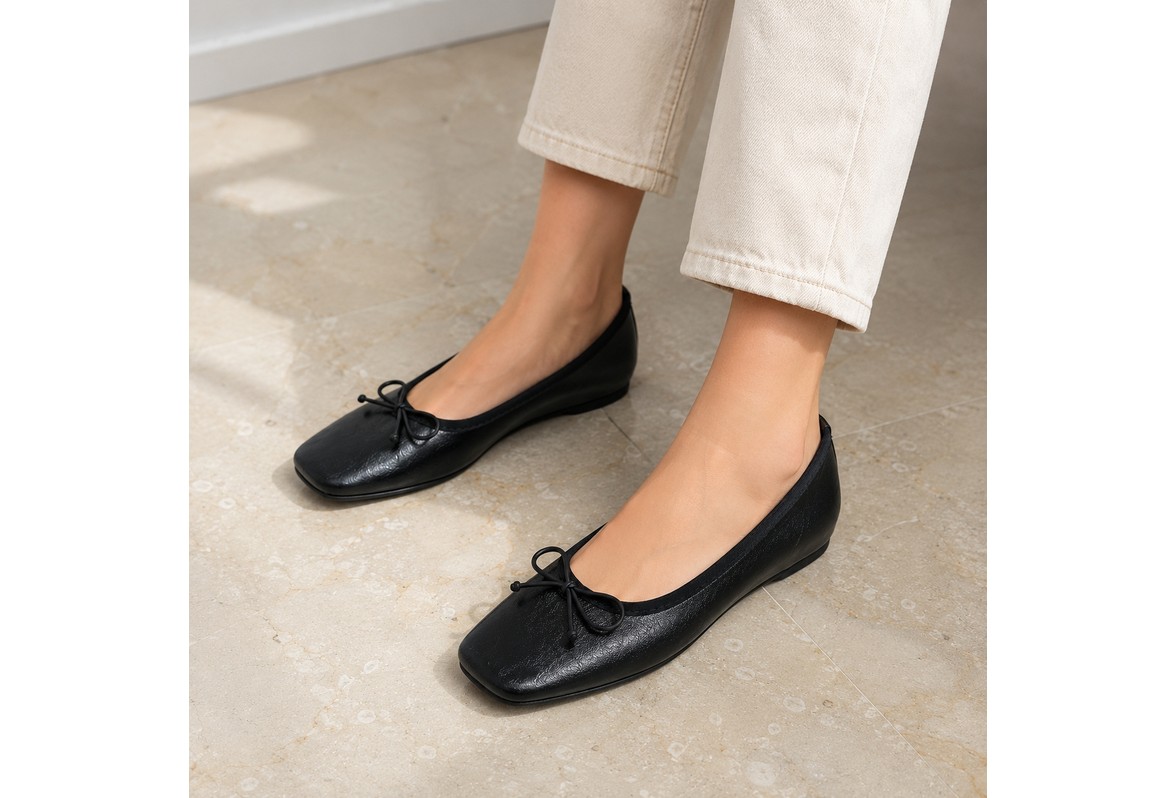 Patron Shoes Kadın Gizli Ökçeli Babet Kare Burun Fiyonk Detaylı Günlük Rahat Ayakkabı görsel 8