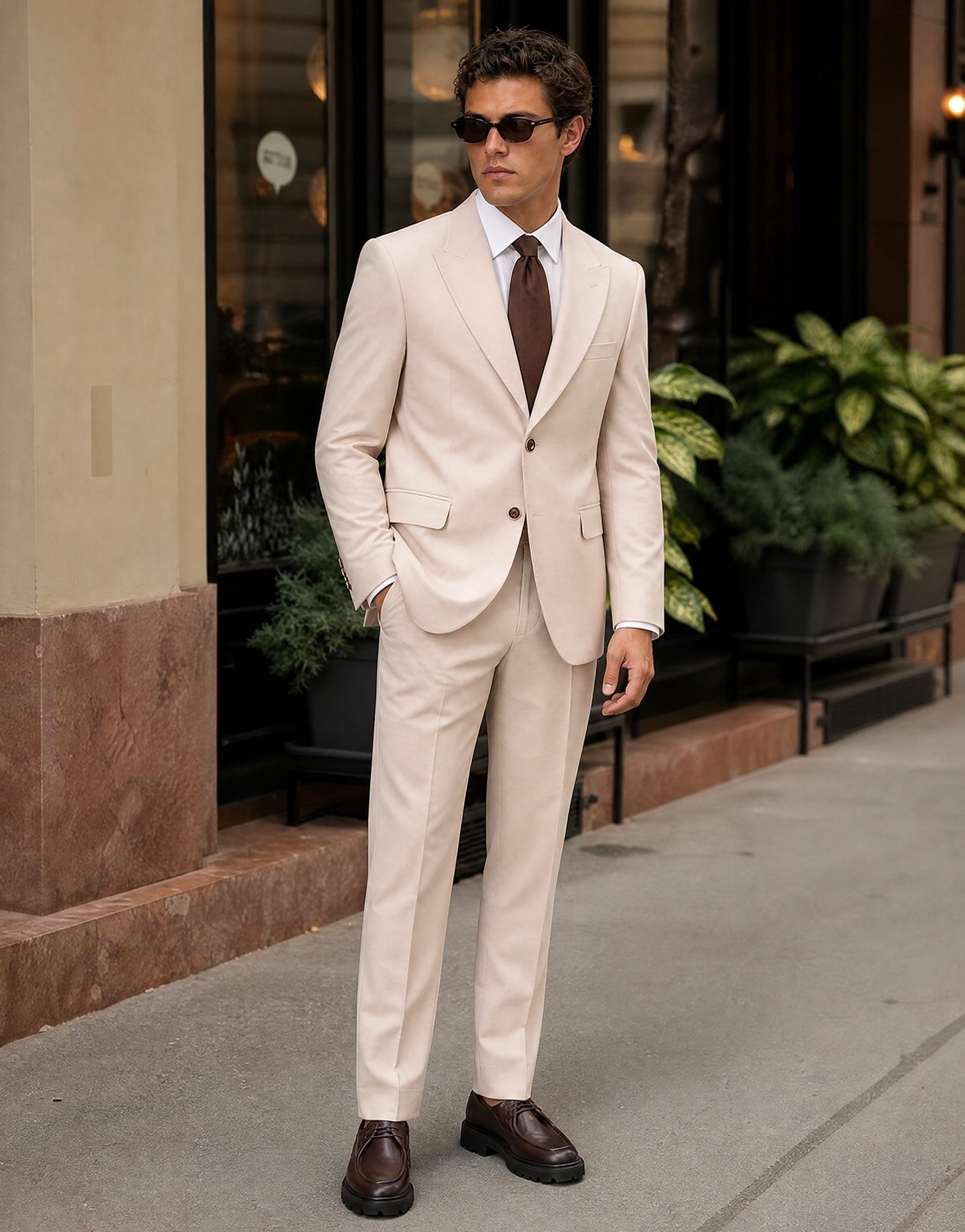 HC MEN CLASSIC Erkek Bej Comfort Fit Düz Viskon Klasik Takım Elbise