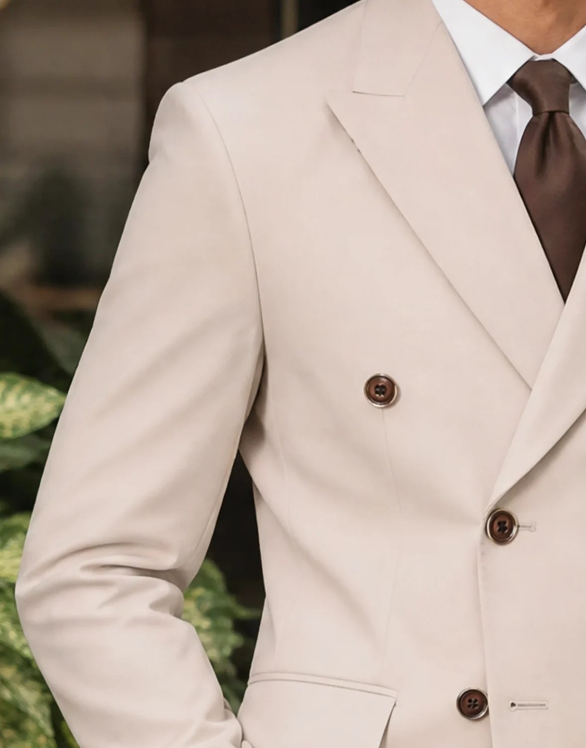 HC MEN CLASSIC Erkek Bej Comfort Fit Düz Viskon Kruvaze Takım Elbise görsel 6