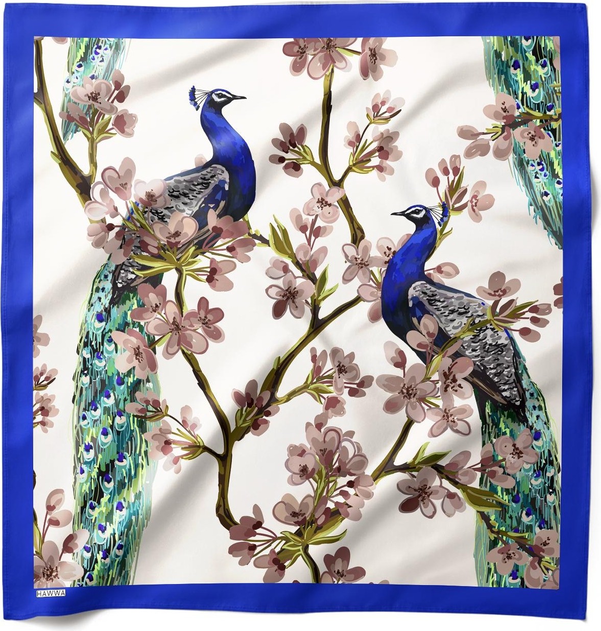 Hawwa Tavus Kuşu Desenli Çok Renkli Saten Fular Polyester Kumaş