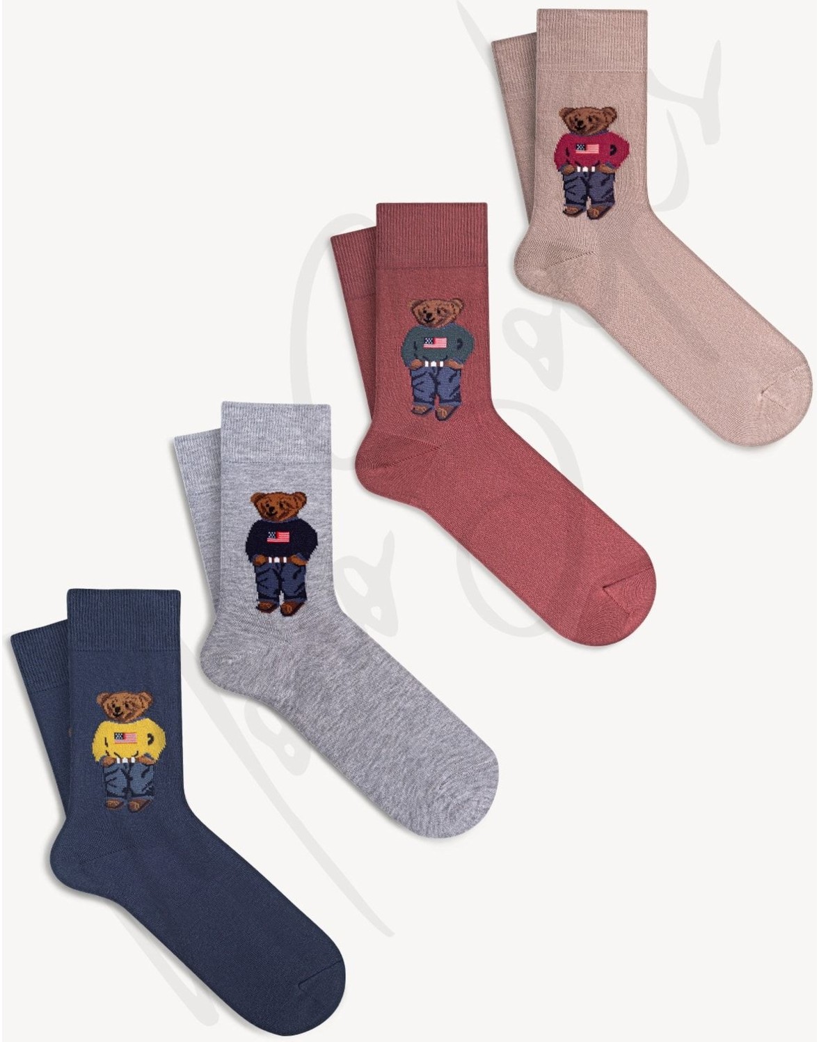 Mono Socks Kadın Çorap 4'lü Paket, %78 Pamuk, Ekstra Yumuşak, Karışık Renkli Teddy Bear Desenli Rahat Model görsel 2
