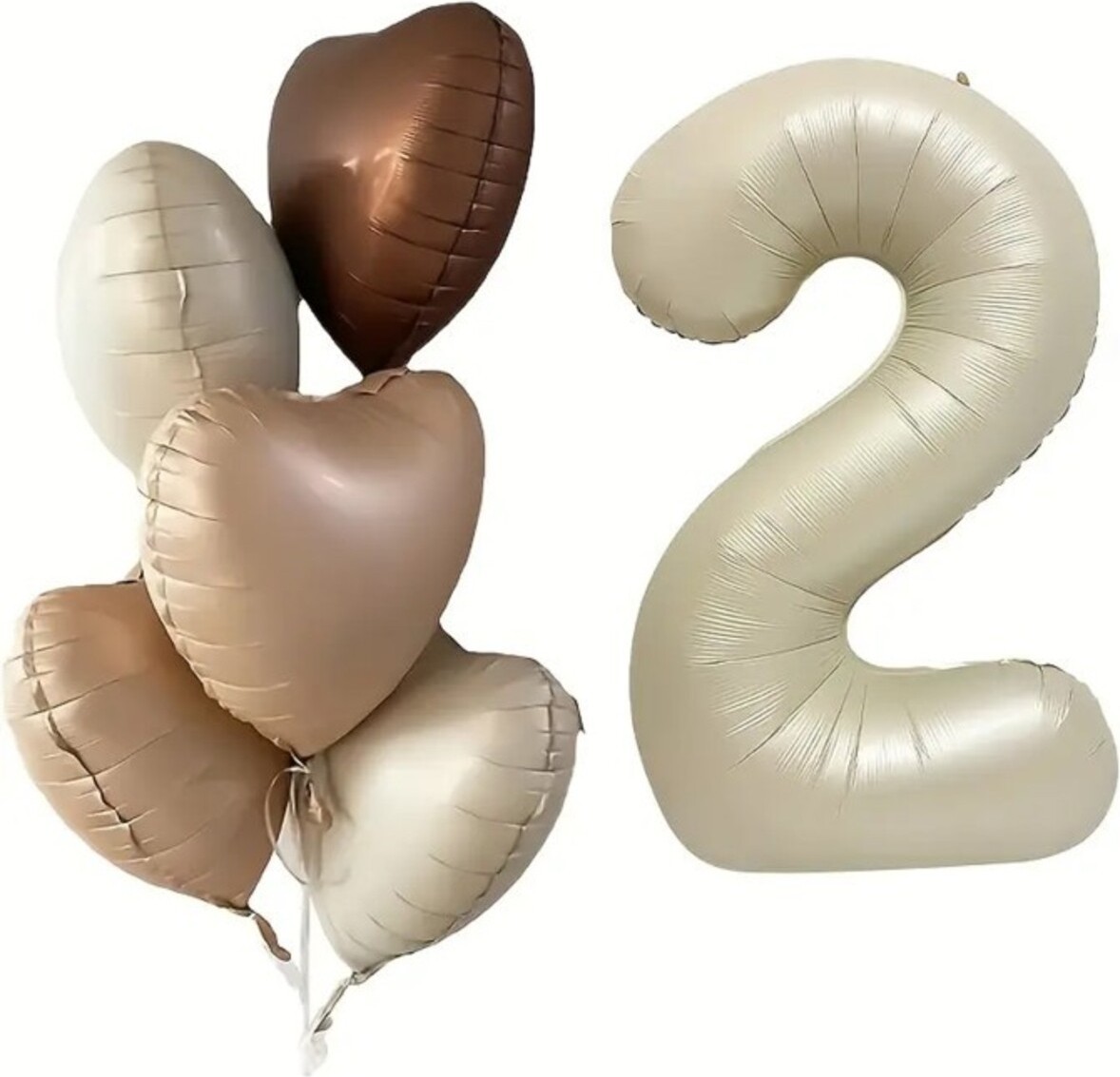 Feyza Design Krem Renkli 2 Yaş Doğum Günü Balon Seti - 5 Adet Kalp Balon görsel 2