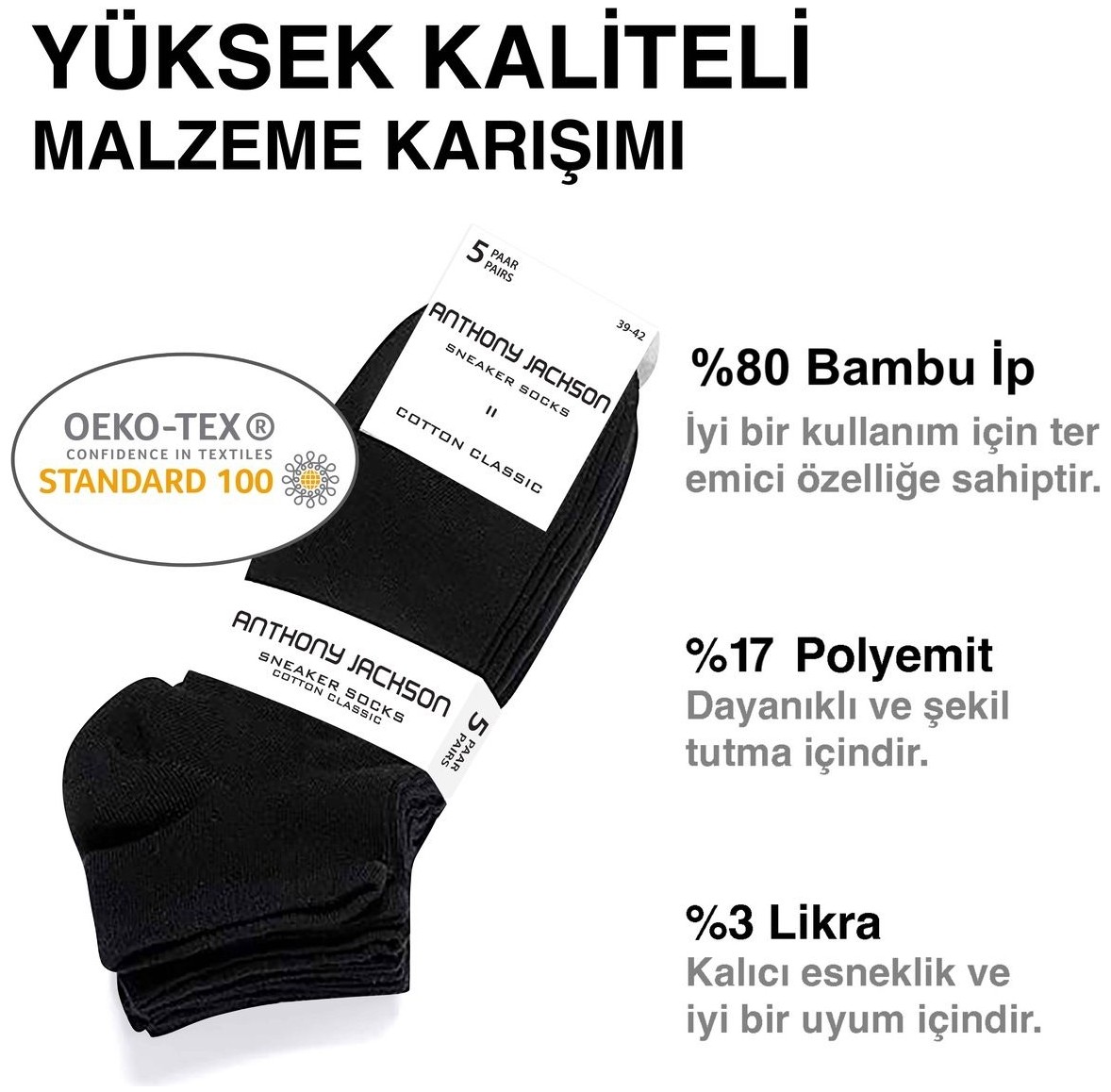 Anthony Jackson 10'lu Kutu Bambu Premium Dikişsiz Bay - Sneaker Çorap görsel 3