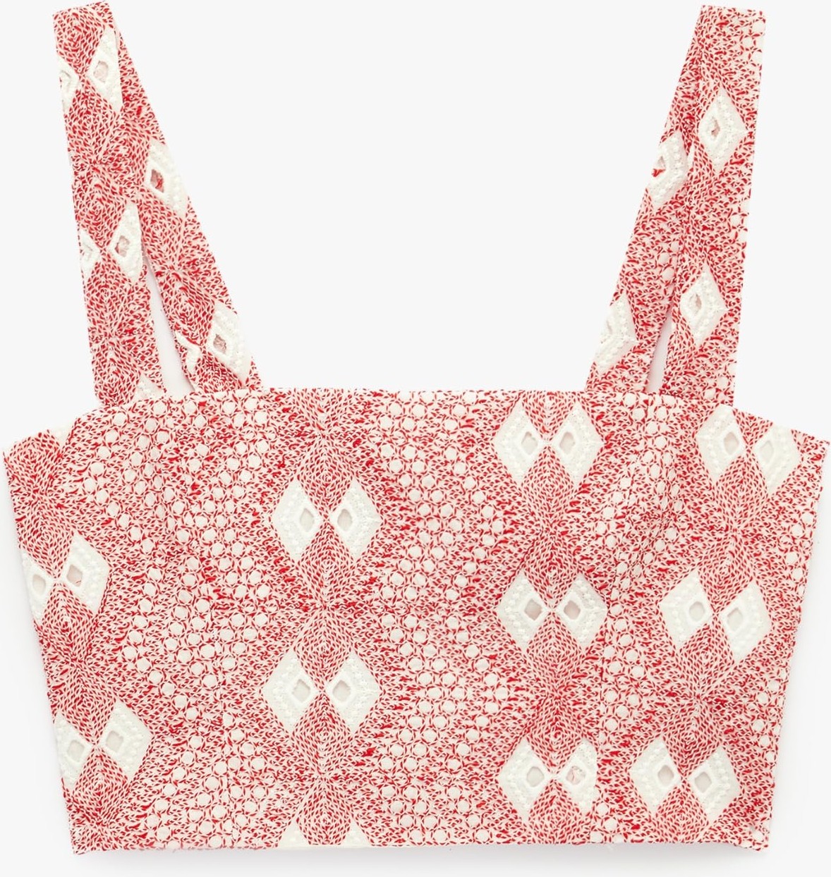 Aesco Koton x Sibil Çetinkaya - Desenli Brodeli Nakış Detaylı Askılı Crop Büstiyer görsel 3