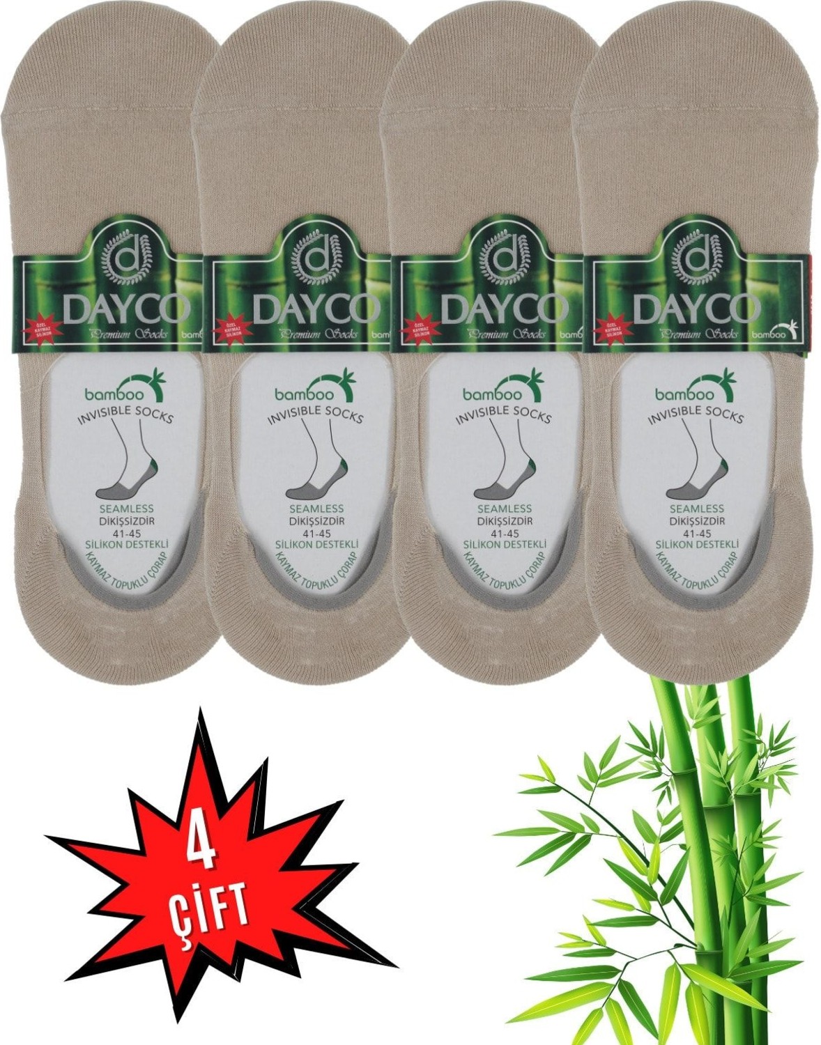 Dayco Erkek Bambu Premium Babet Çorap 4'lü Set Beyaz görsel 7
