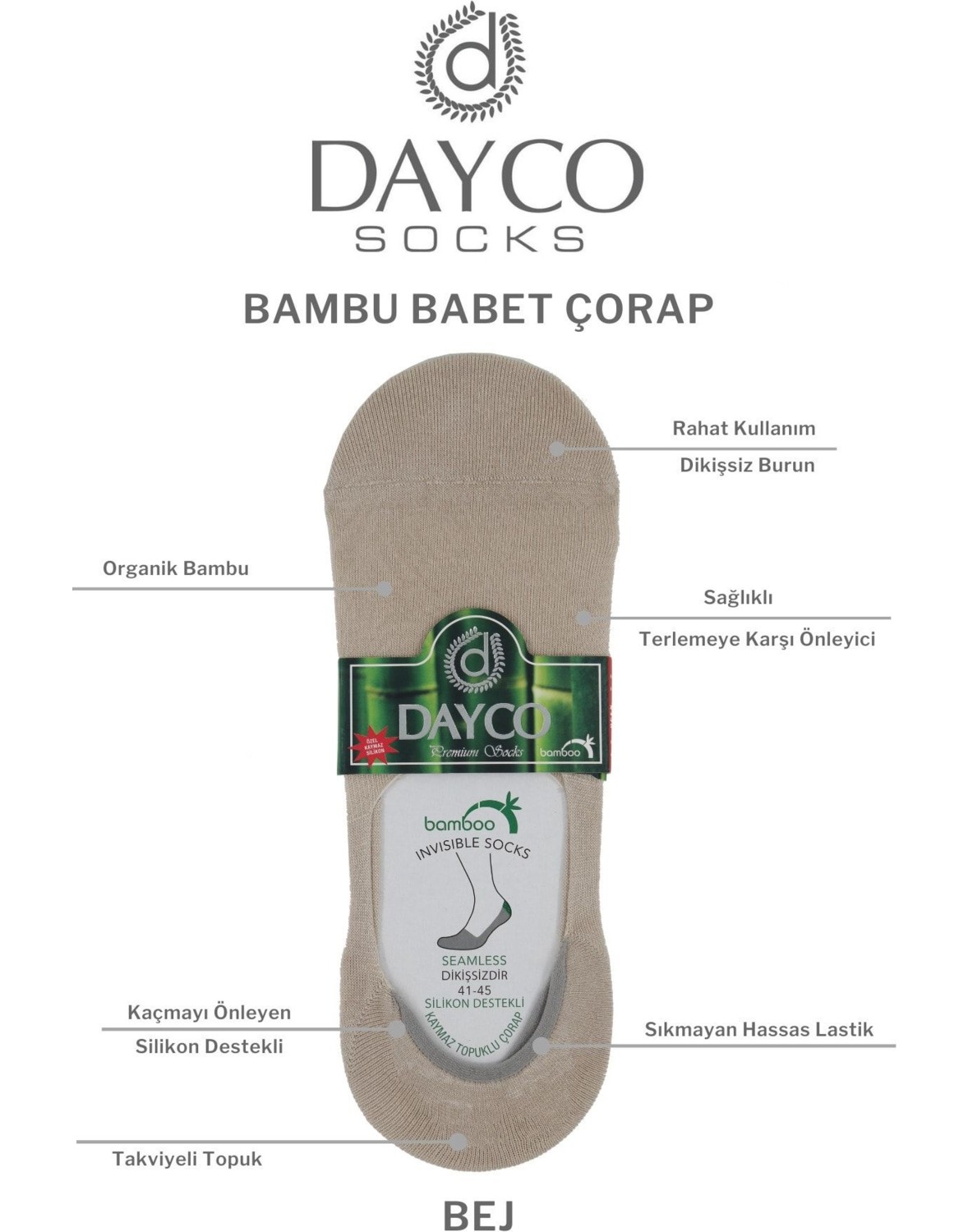 Dayco Erkek Bambu Premium Babet Çorap 4'lü Set Beyaz görsel 8