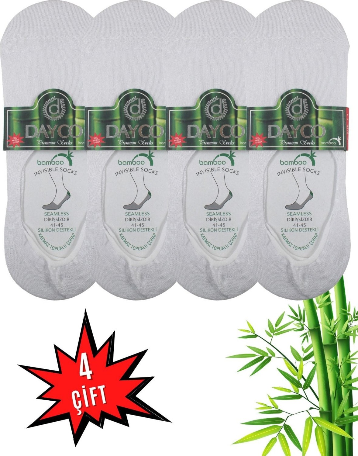 Dayco Erkek Bambu Premium Babet Çorap 4'lü Set Beyaz görsel 4