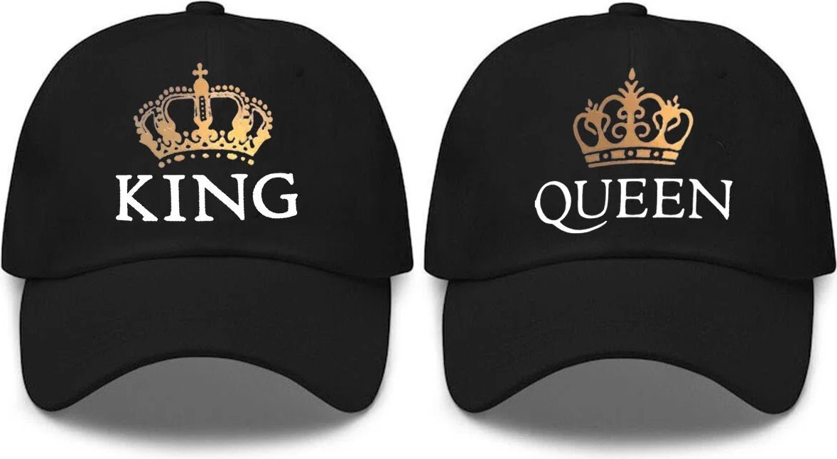 L'eivor King & Queen Baskılı Sevgili Çift Kombini Çift 2' Li Çıt Çıtlı Şapka
