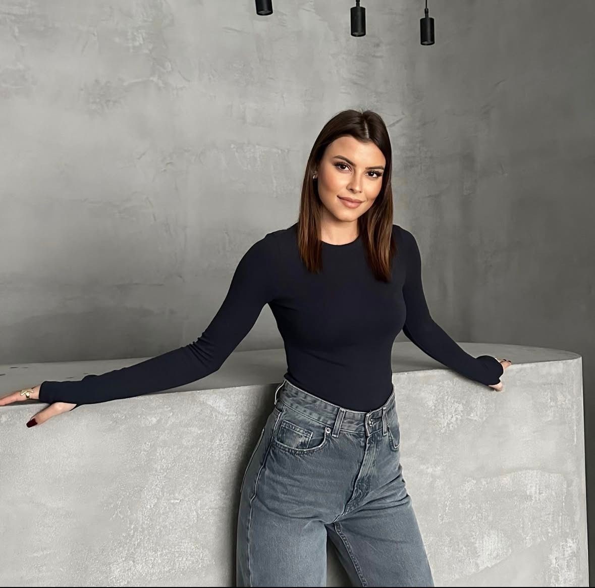 MEYMERS Kadın Beyaz Uzun Kollu Parmak Detaylı Basic Body