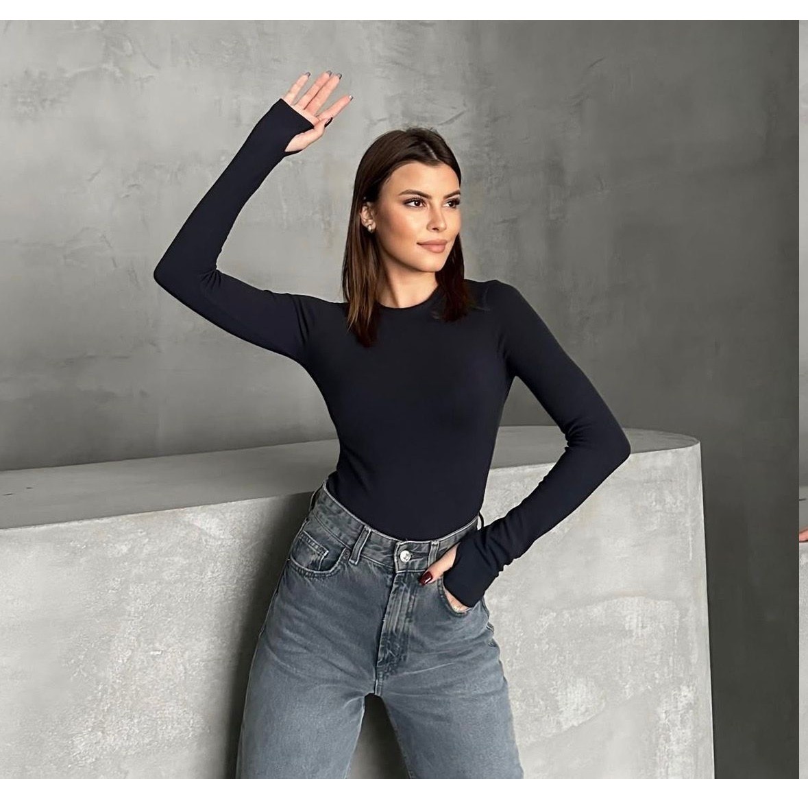 MEYMERS Kadın Beyaz Uzun Kollu Parmak Detaylı Basic Body görsel 2