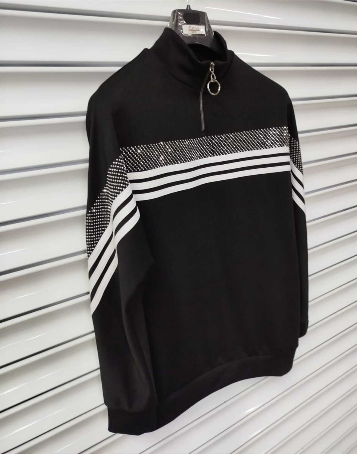 Esina Kadın Modal Kumaş Fermuar Yaka Sweatshirt Taş Detaylı görsel 2