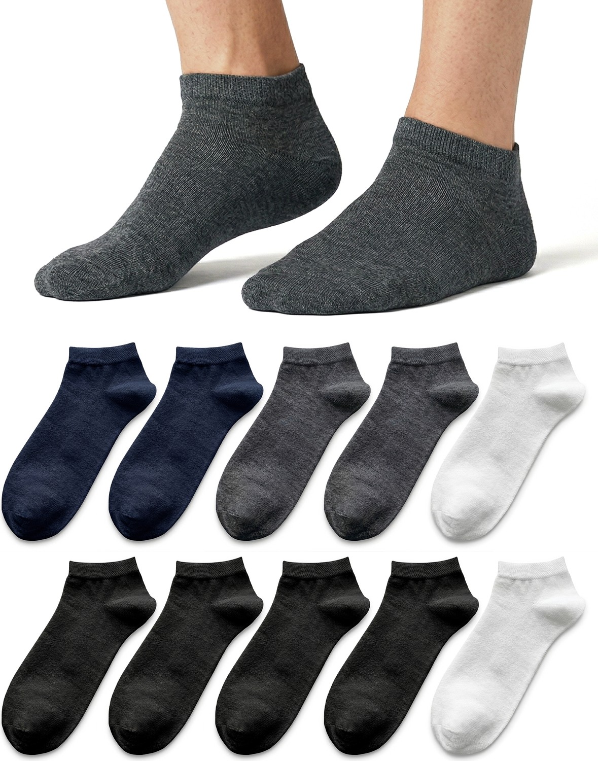 WinWith 10'lu Pamuklu Dikişsiz Düz Gündelik Klasik Erkek Kadın Sneaker Çorap, Bilek Boy Kısa Spor Koşu Yürüyüş Çorabı 3007
