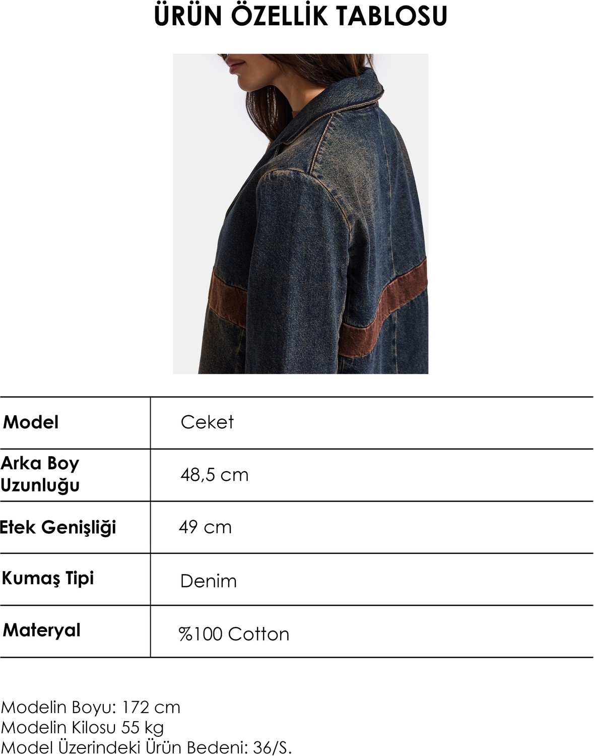 It's Basic Kadın Koyu Kot 2W6-8 Oversize Kemer Boy Tasarım Denim Ceket görsel 6